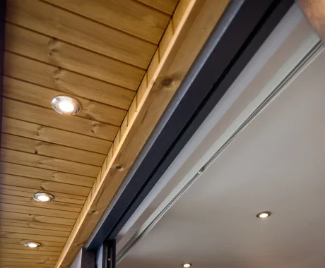 Garden studio overhang with LE Ds