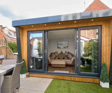 Garden studio cladded with thermo redwood